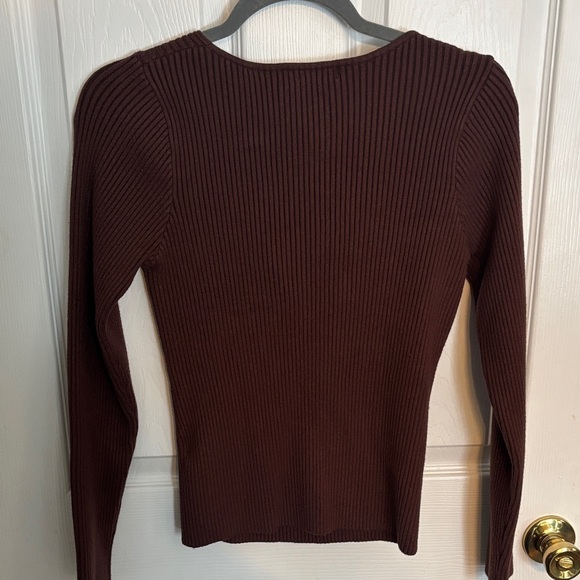 Brown Ribbed Long Sleeve Top - Picture 4 of 5